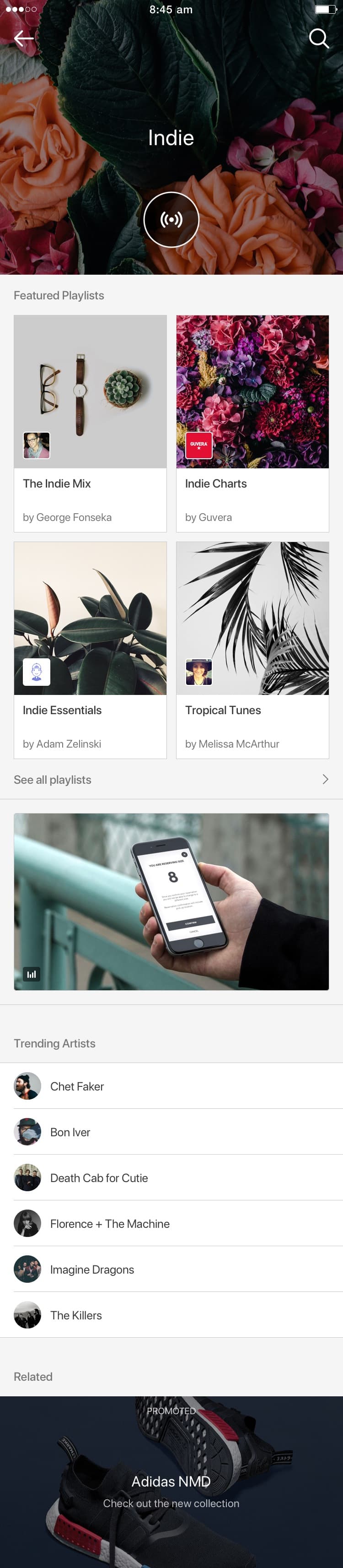 High fidelity mock of the indie channel page
