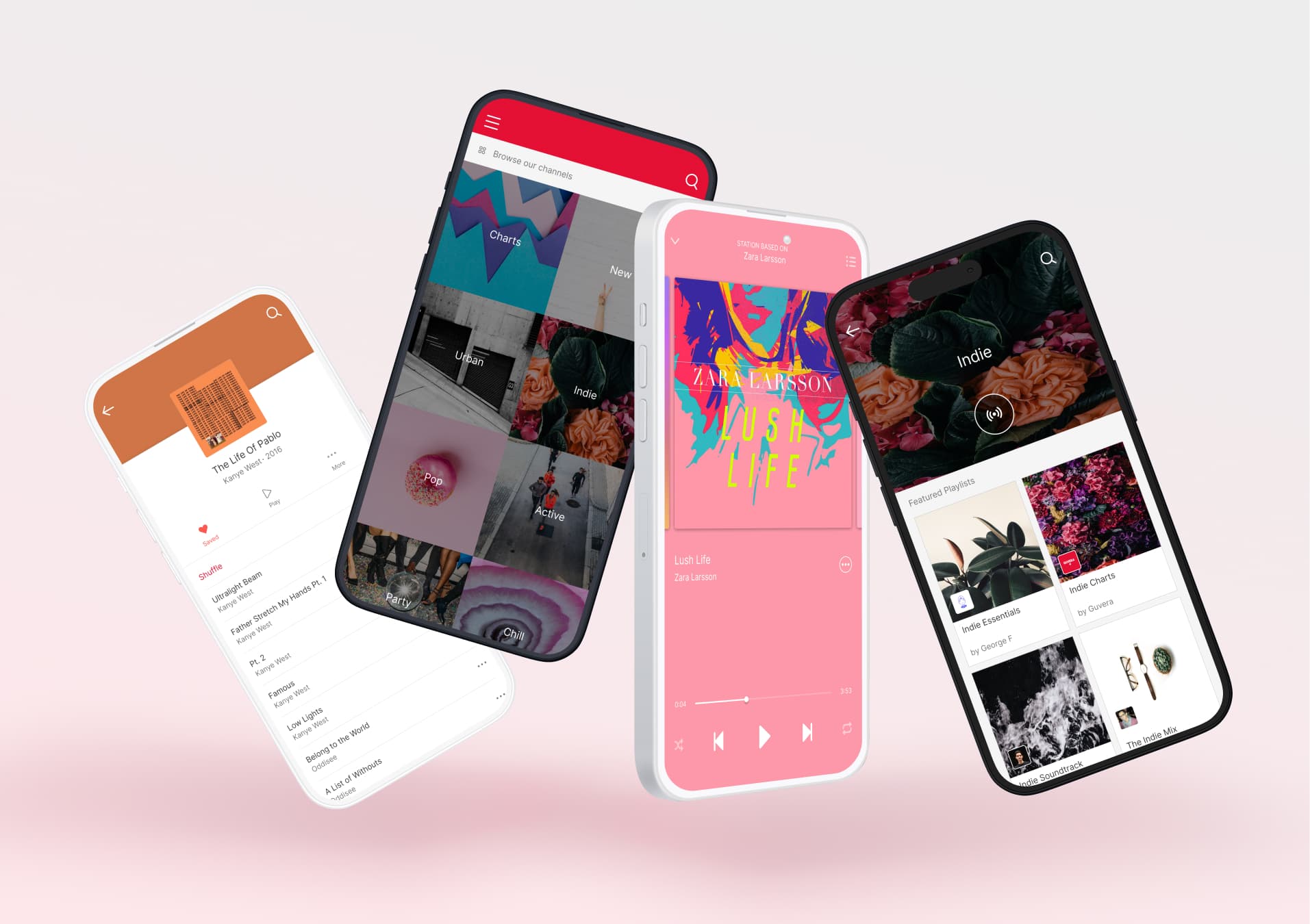 Guvera app screens showing the redesigned channels and search experience