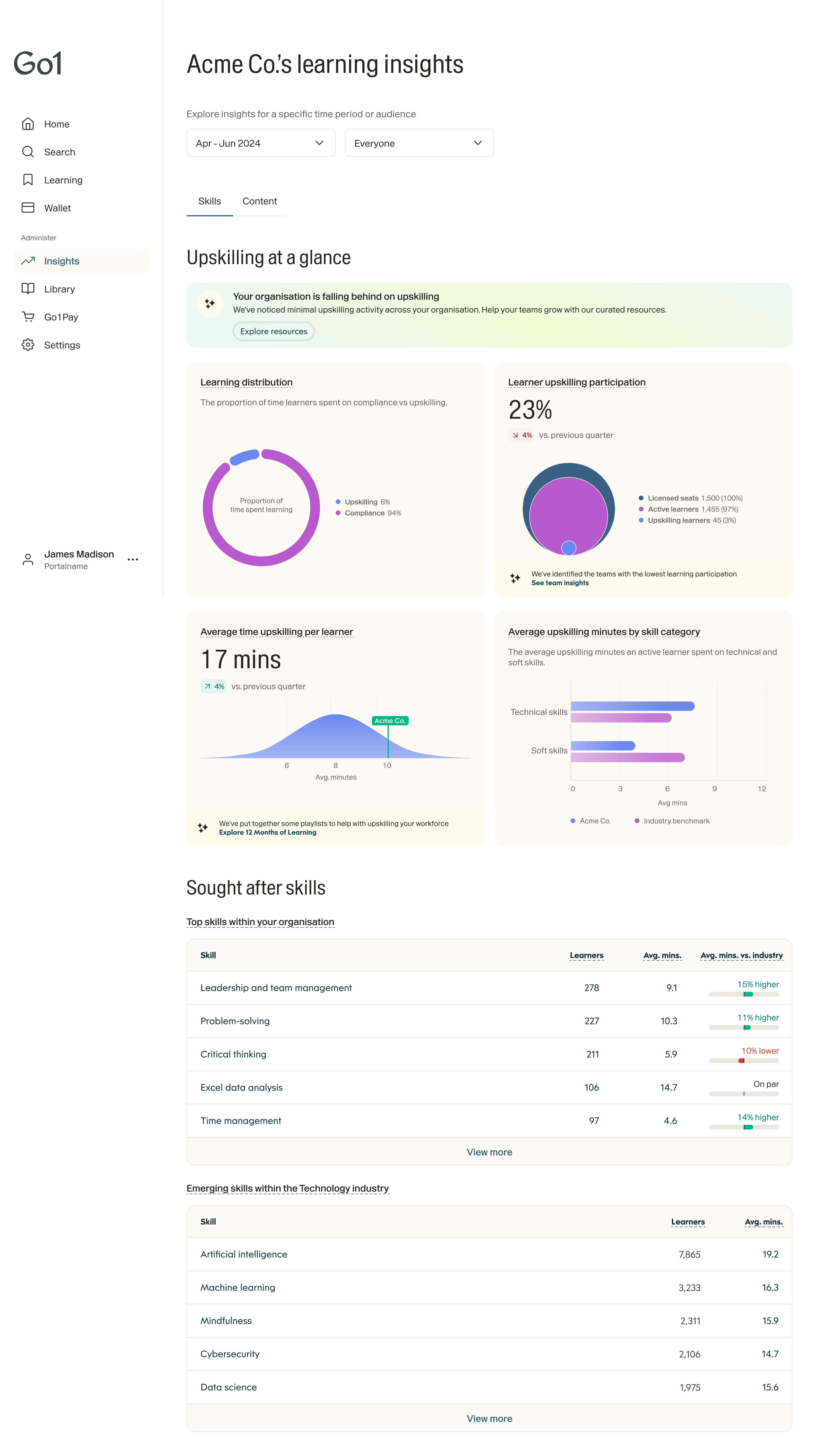 Skills Insights — upskilling at a glance and sought after skills