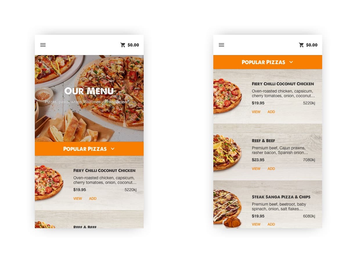 Product catalogue redesign — before and after